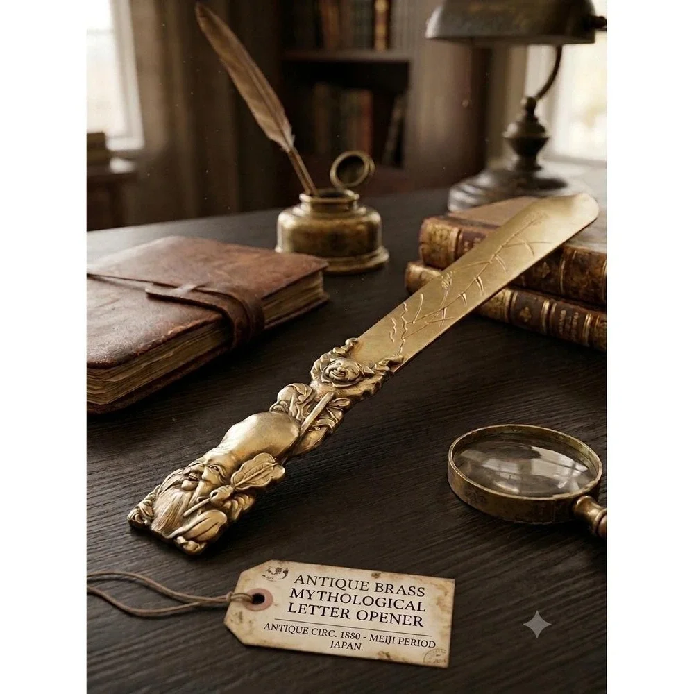 Antique Japanese Meiji Brass Letter Opener 11.25
